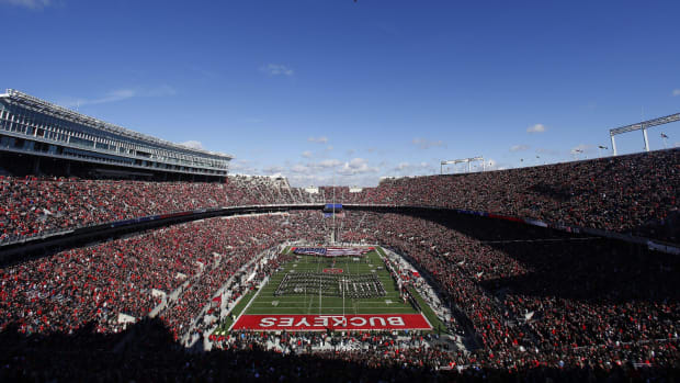 A flyover lead by U.S. Airforce Capt. Kyle Cassady, grandson of former Ohio State Heisman Trophy winner Howard \"Hopalong\" Cassady flies over Ohio Stadium during the National Anthem prior to the NCAA football game against the Nebraska Cornhuskers on Nov. 3, 2018. ghows-OH-200528718-83ad10e5.jpg  